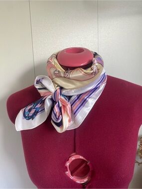 Pastel Horse Print Satiny Poly Scarf - Pink, Lavender, Navy